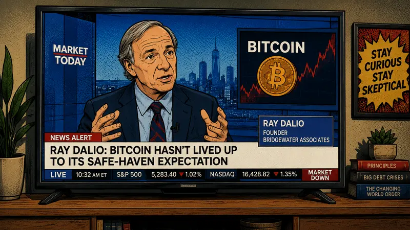 Ray Dalio says Bitcoin hasn’t lived up to its safe-haven expectation, pointing to its lack of privacy, high correlation with tech stocks, and smaller market size compared to gold.